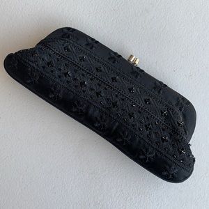 Black, elegant, evening beaded clutch.